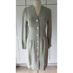 VTG Ildi Marshall Dress Womens 2 Green Button Front Long Sleeve Modest Midi